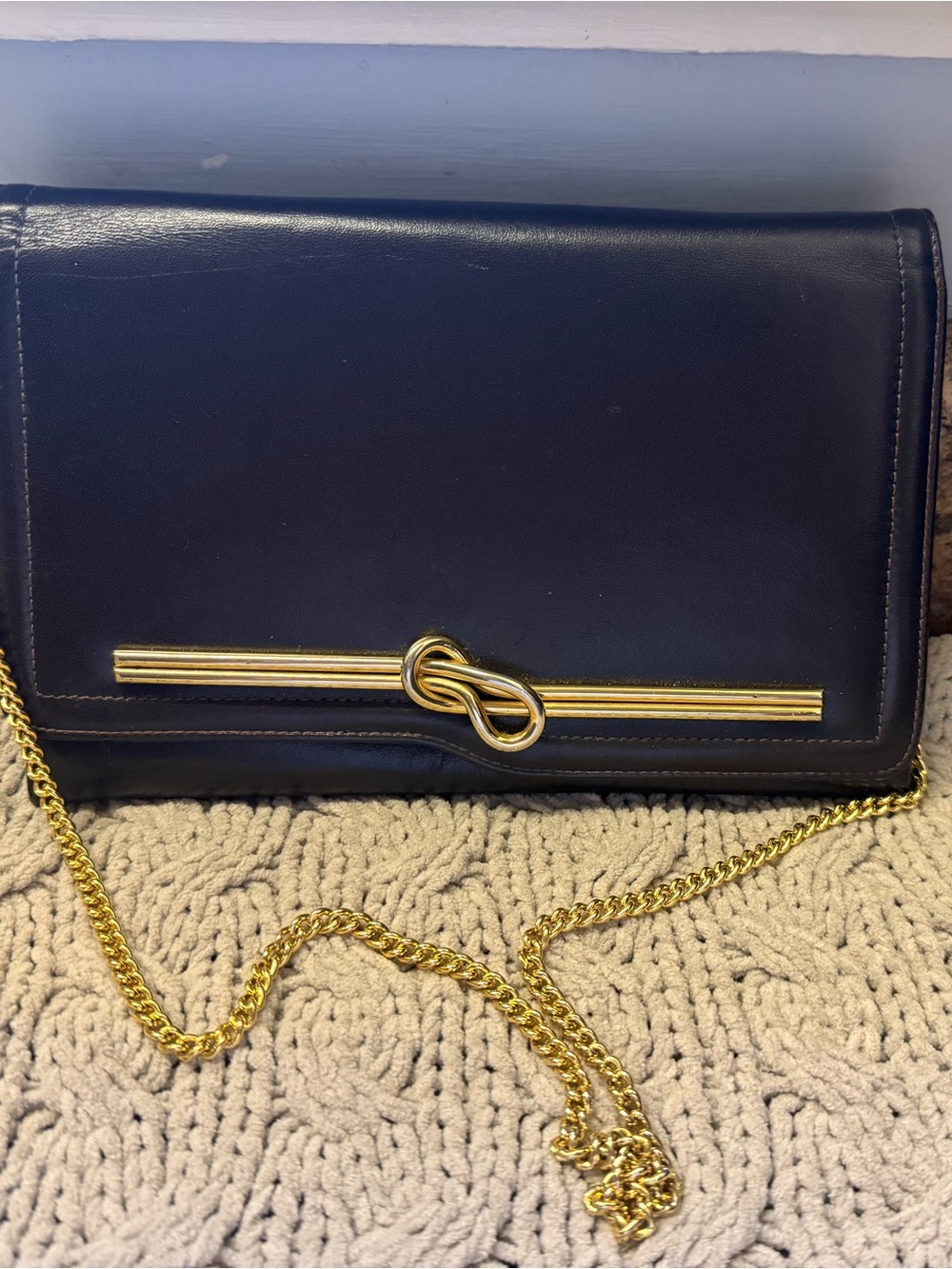 Vintage Susan Gail Clutch Genuine Leather Chain Strap Rectangle brown